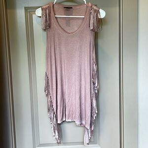 POL soft pink tank top with fringe accent on shoulders and sides, women’s sz M